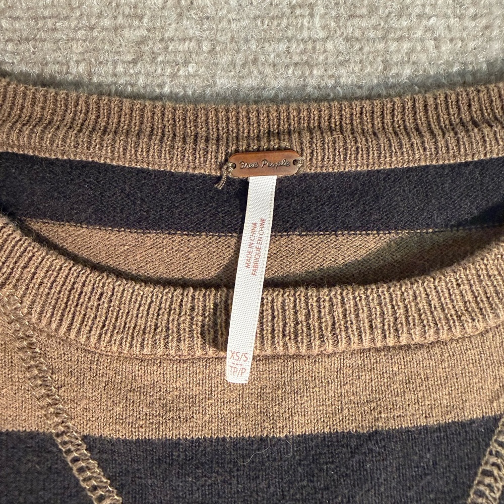 Free People Black and Tan Surfin On Your Stripes Tunic Sweater - Size XS/S - Picture 5 of 7